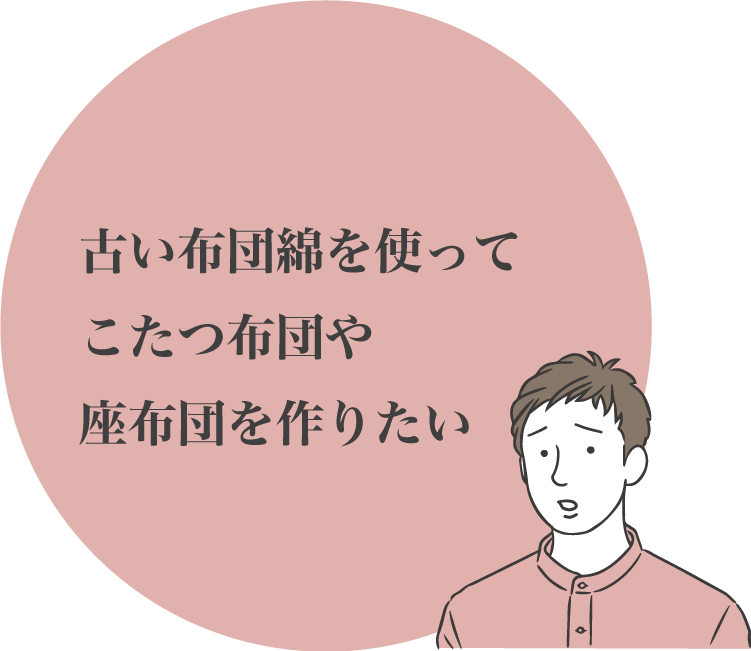 古い布団綿を使ってこたつ布団や座布団を作りたい